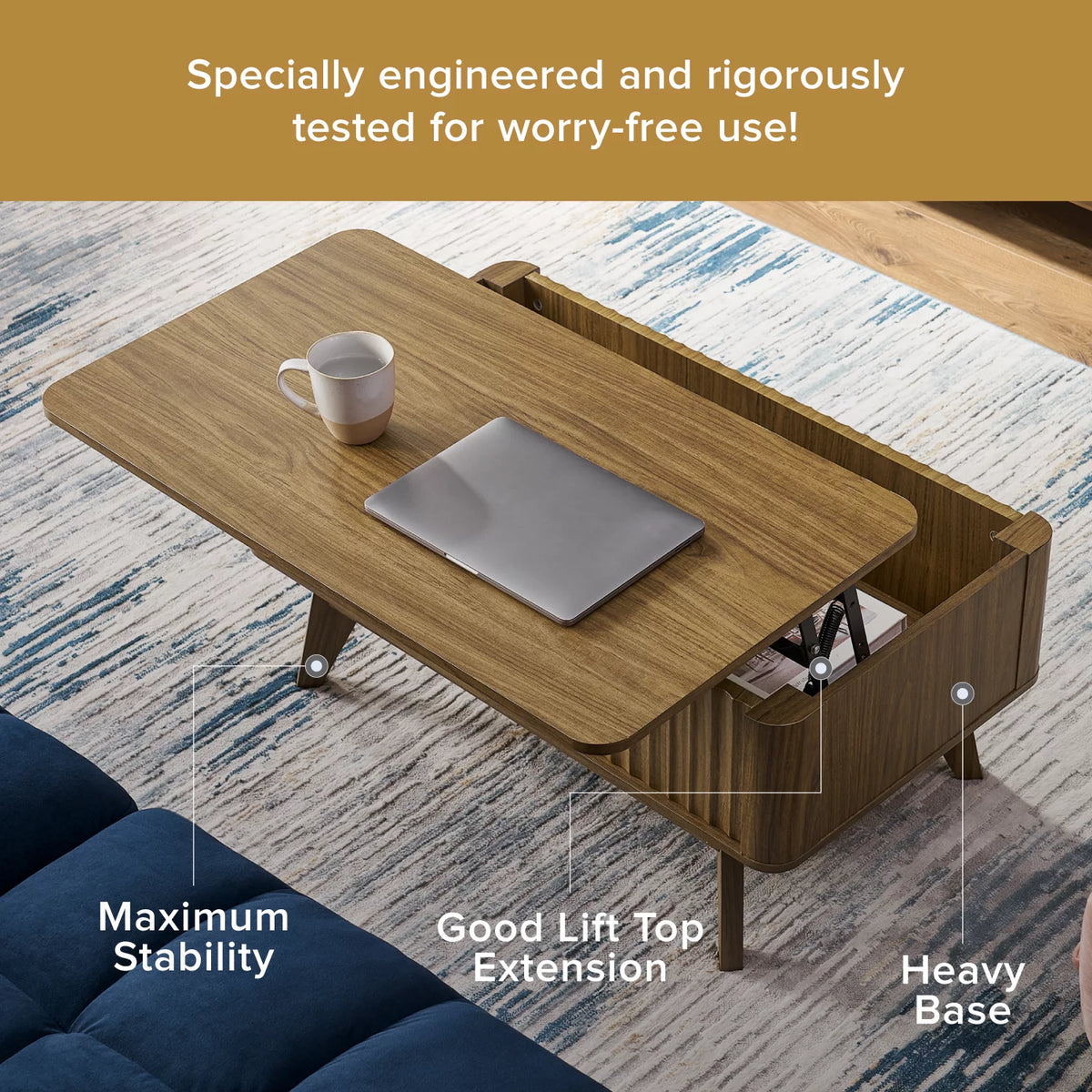 Walnut Lift Top Coffee Table with Storage N6838