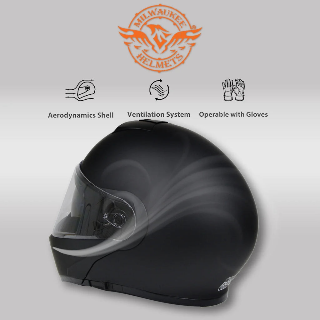Flat Black Motorcycle Modular Helmet with Drop Down Visor T608282