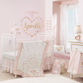 4 Piece Crib Bedding Set in Pink and White T4992