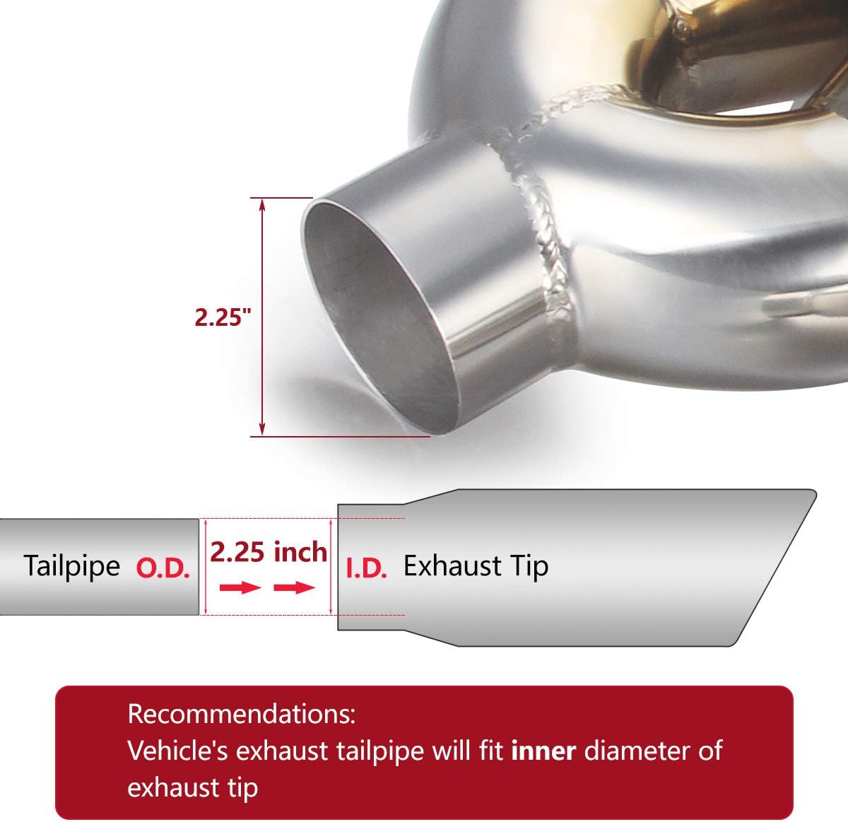 2.25 inch Inlet 3.5 inch Outlet Stainless Steel Angle Cut 2-Packs PVD Blue Exhaust Tip F218