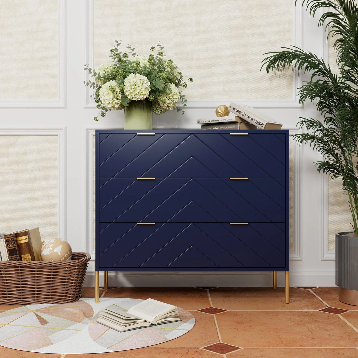 Blue 3-Drawer Storage Chest Dresser K533