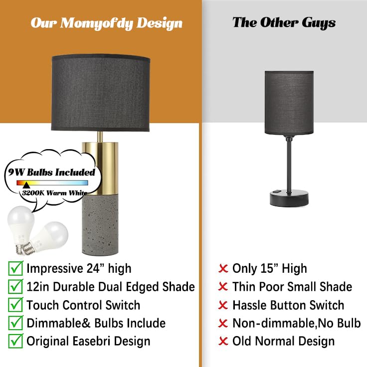 24" Tall Black Gold Set of 2 Concrete Touch Control Table Lamps L969893