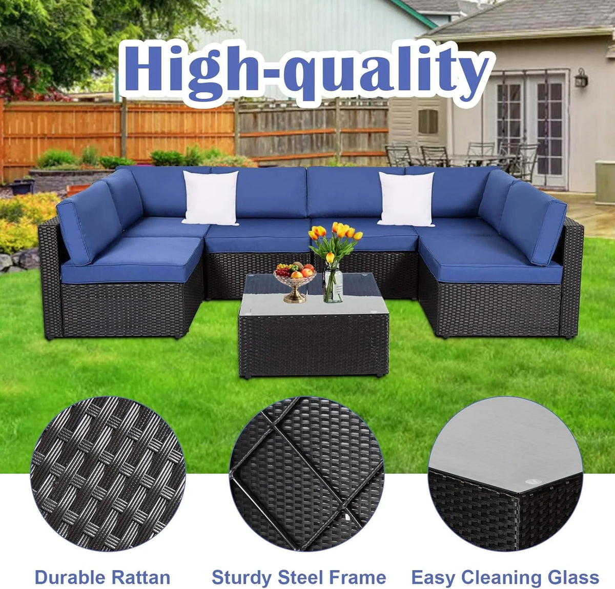 7 Pc Wicker Rattan Patio Furniture Set G72716