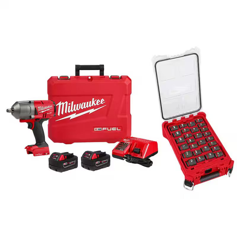 18V Brushless Cordless 1/2 in. Impact Wrench with Friction Ring and Impact Socket Set Q203