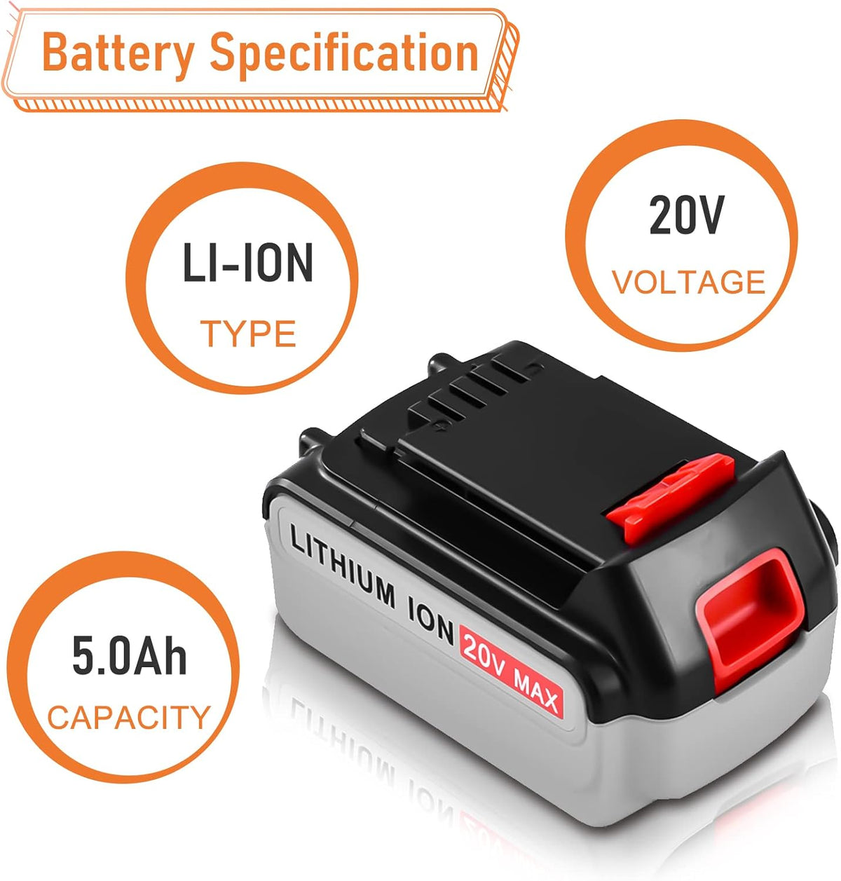 2 Pack 5.0Ah Lithium Ion Replacement Battery for 20V Tools X9660