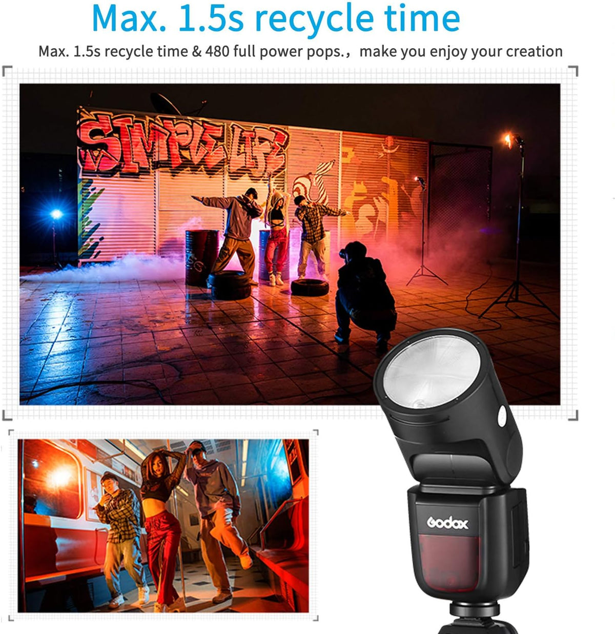 76Ws Round Head Camera Flash Speedlite with Li-on Battery D602