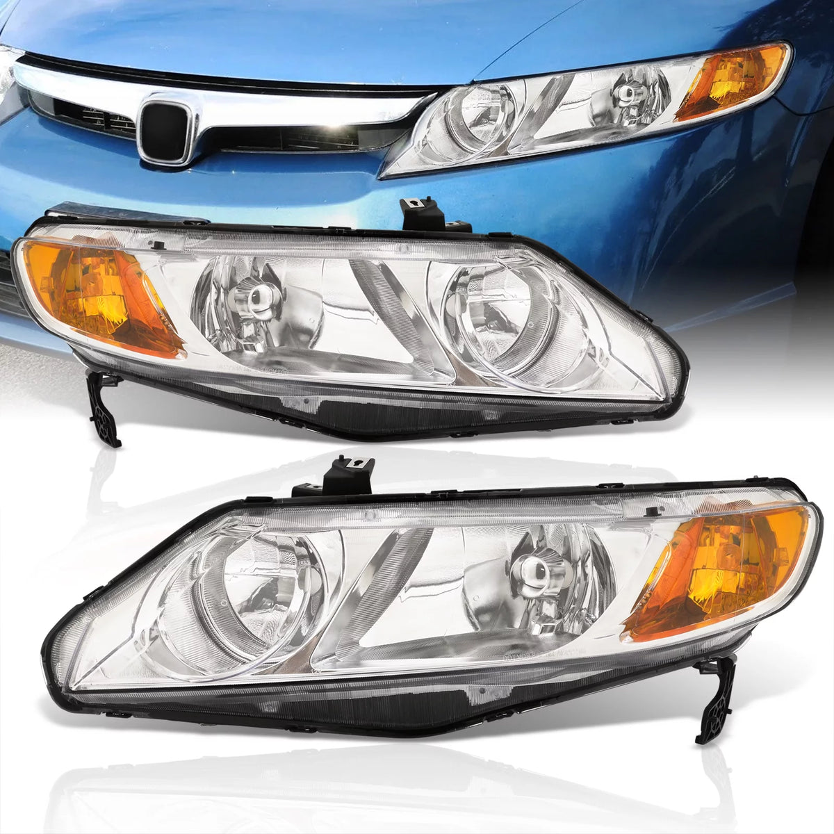 Chrome Housing Clear Lens Signal Headlights Lamps Assembly Pair P605171