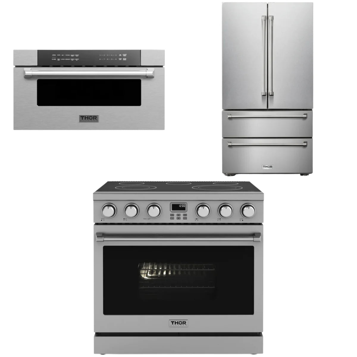 36 Electric Range, Refrigerator and Microwave D708