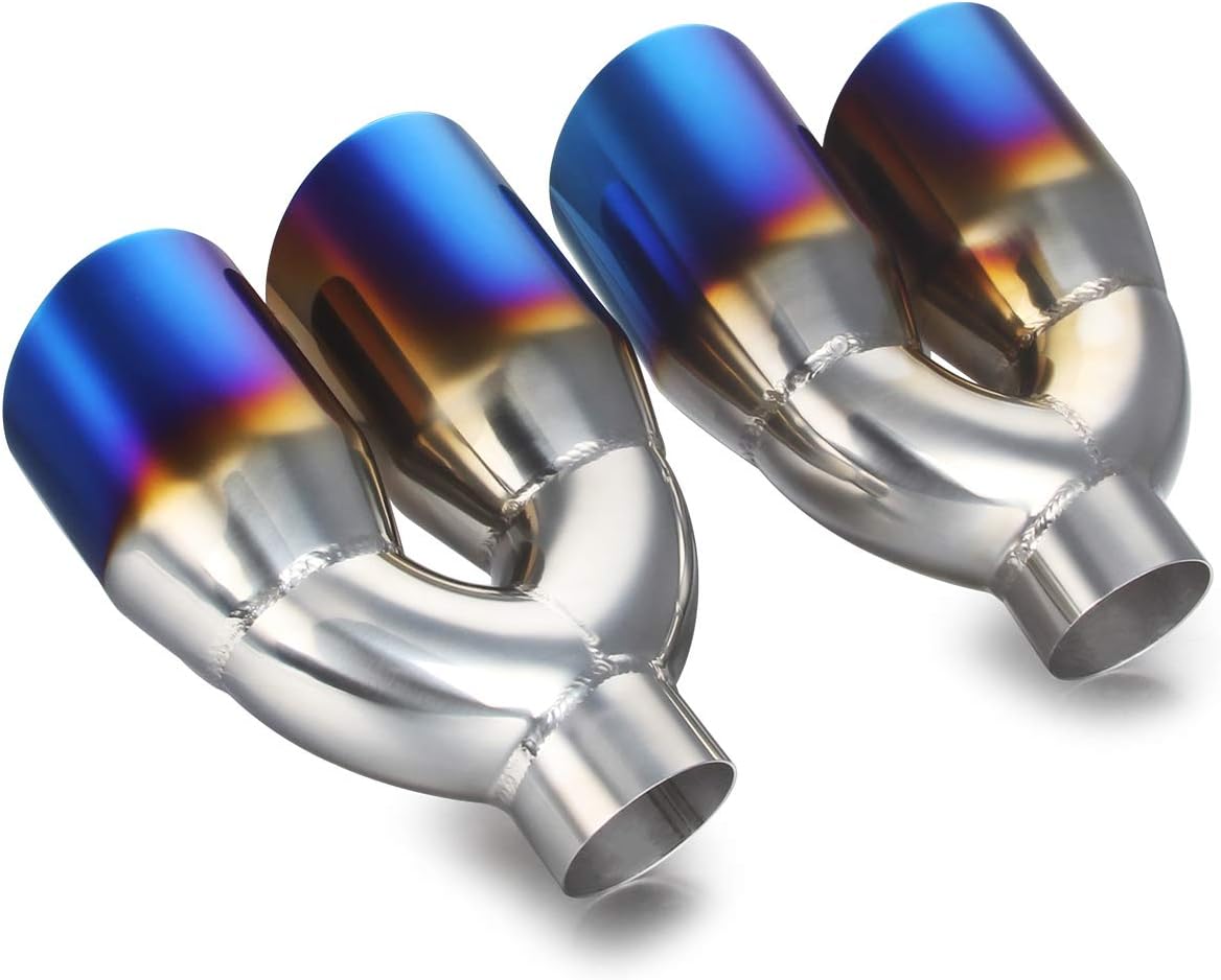 2.25 inch Inlet 3.5 inch Outlet Stainless Steel Angle Cut 2-Packs PVD Blue Exhaust Tip F218