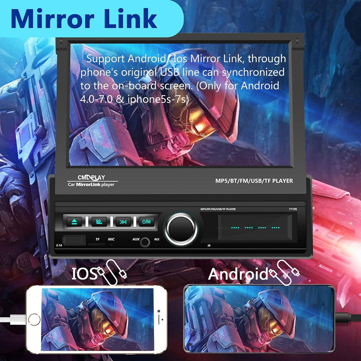 7 Inch Motorized Flip Out Touchscreen Car Stereo with Backup Camera N9491