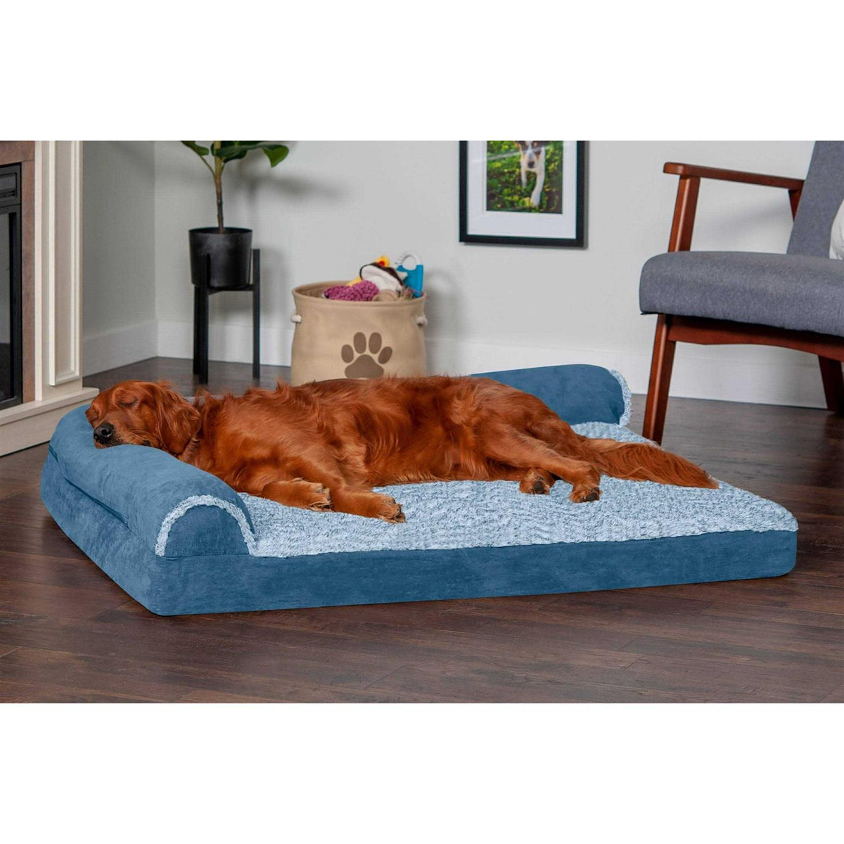 Two-Tone Faux Fur Suede Chaise Lounge Dog Bed T3475