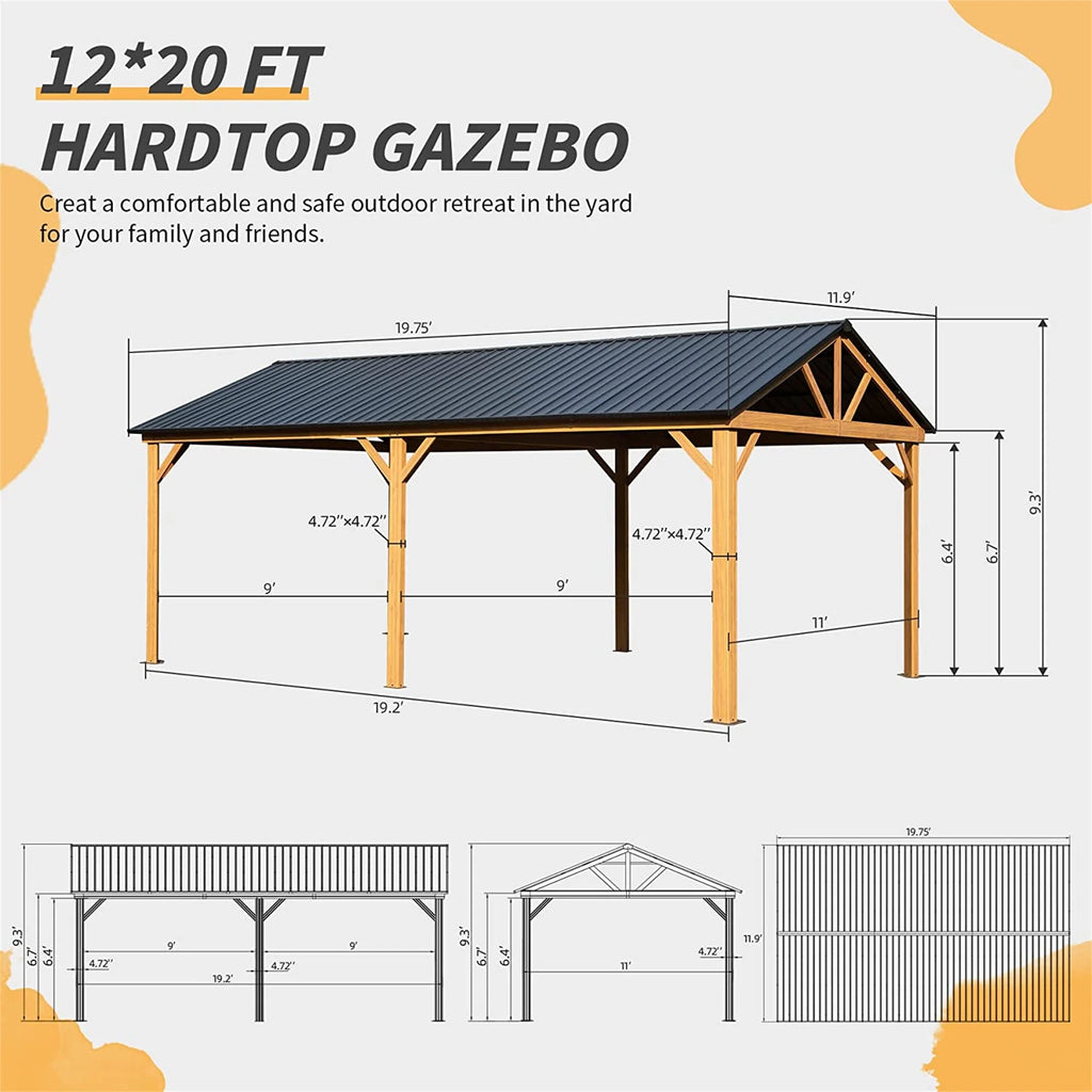 Galvanized Steel Gable Roof Gazebo with Wood Grain Aluminum Frame O86235