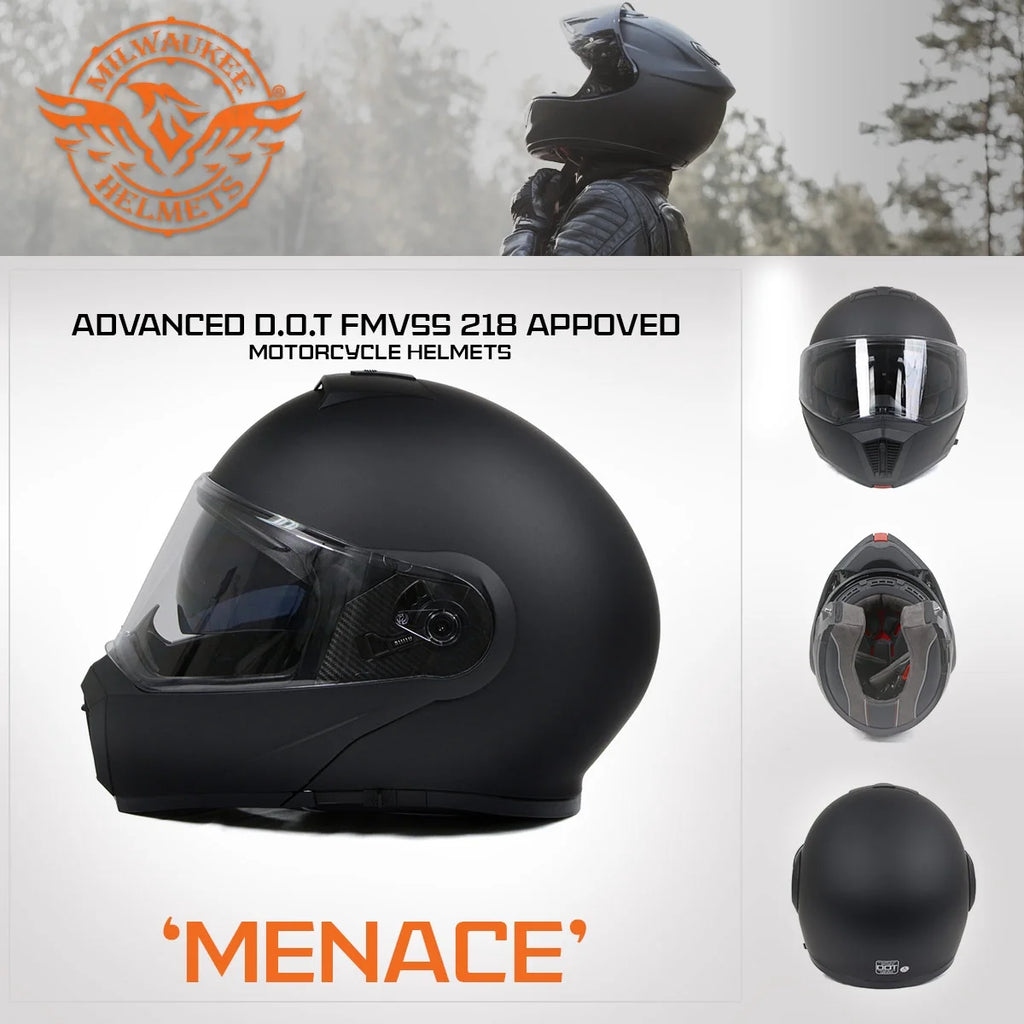 Flat Black Motorcycle Modular Helmet with Drop Down Visor T608282