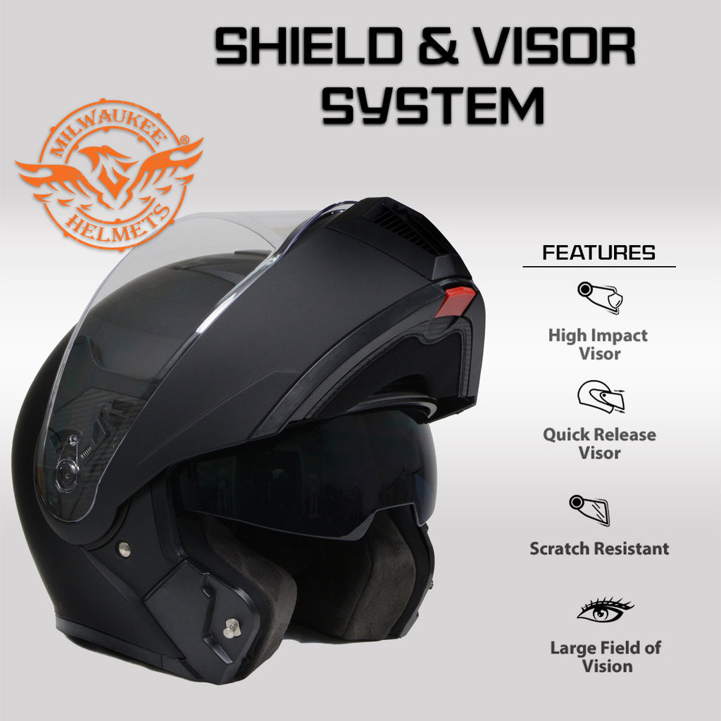 Flat Black Motorcycle Modular Helmet with Drop Down Visor T608282