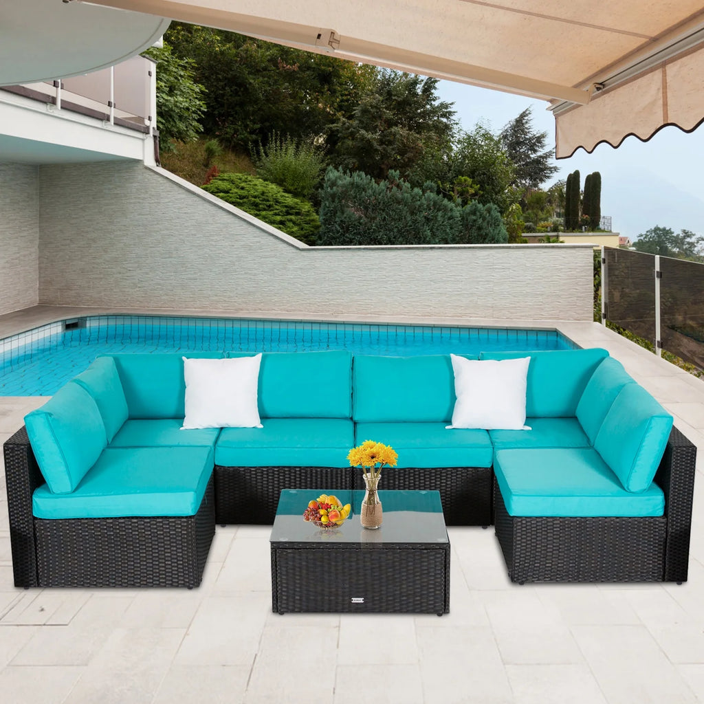 7 Pc Wicker Rattan Patio Furniture Set G72716