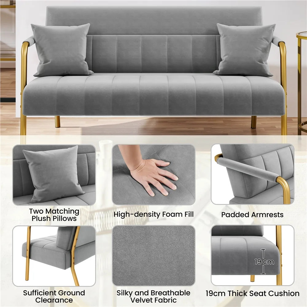 Light Gray Upholstered Sofa with 2 Pillows M110
