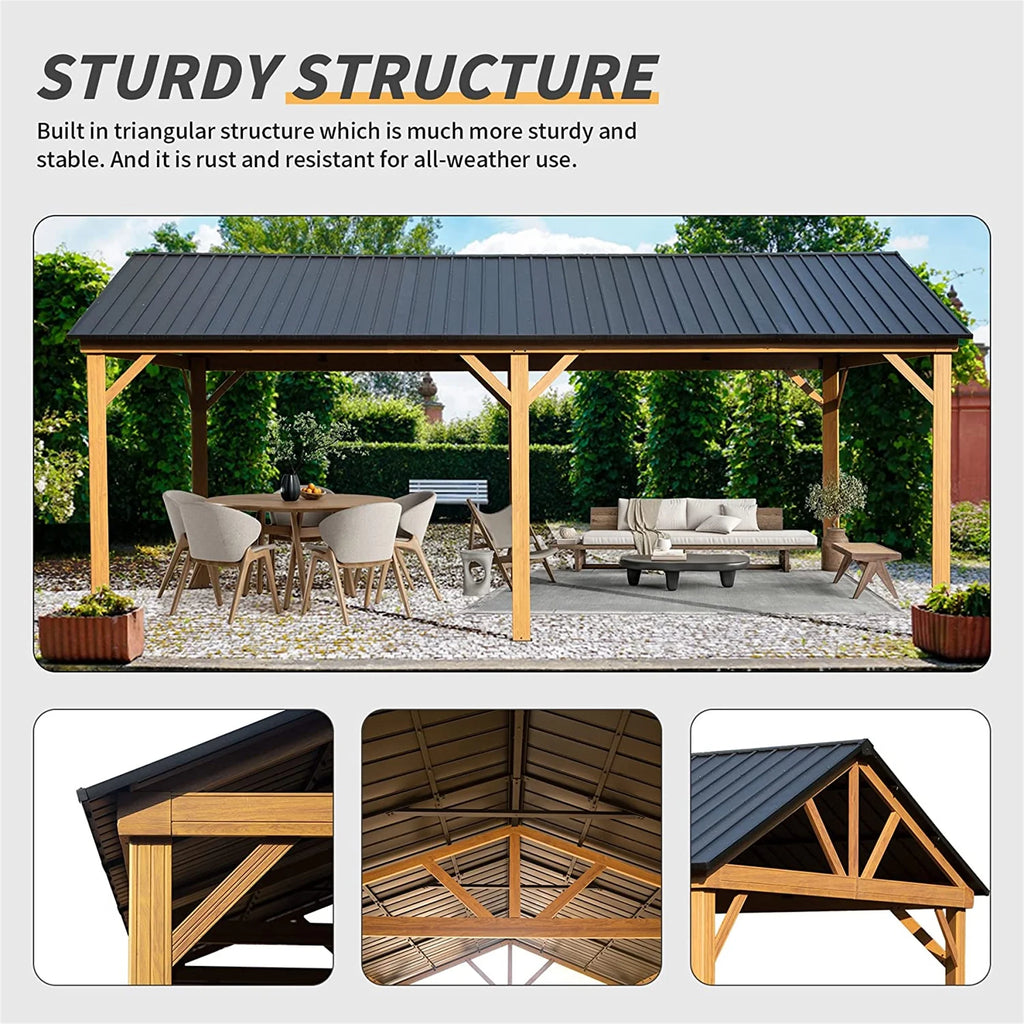 Galvanized Steel Gable Roof Gazebo with Wood Grain Aluminum Frame O86235