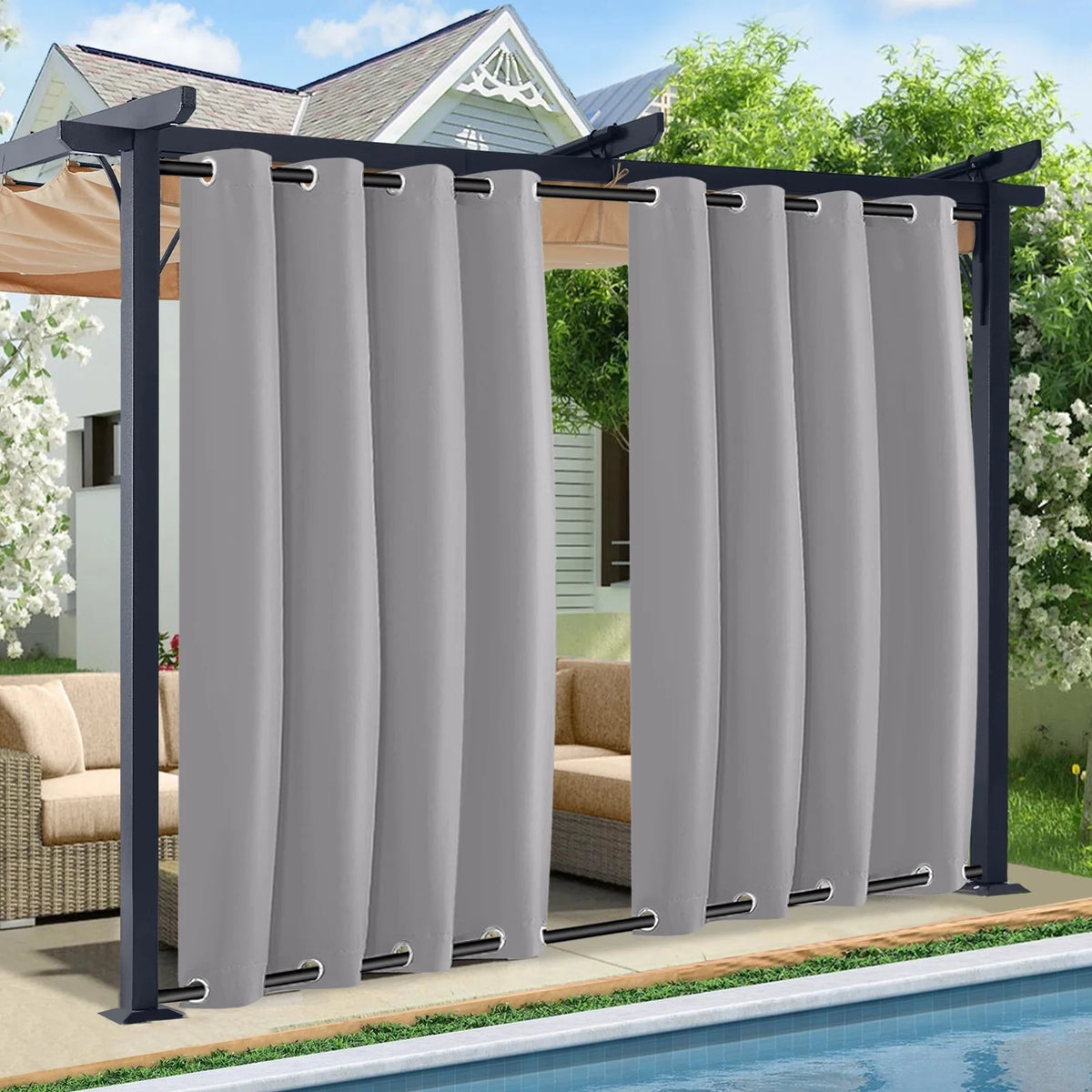 Waterproof 52 x 84 Inch Blackout Outdoor Curtain 1 Panel Gray F519
