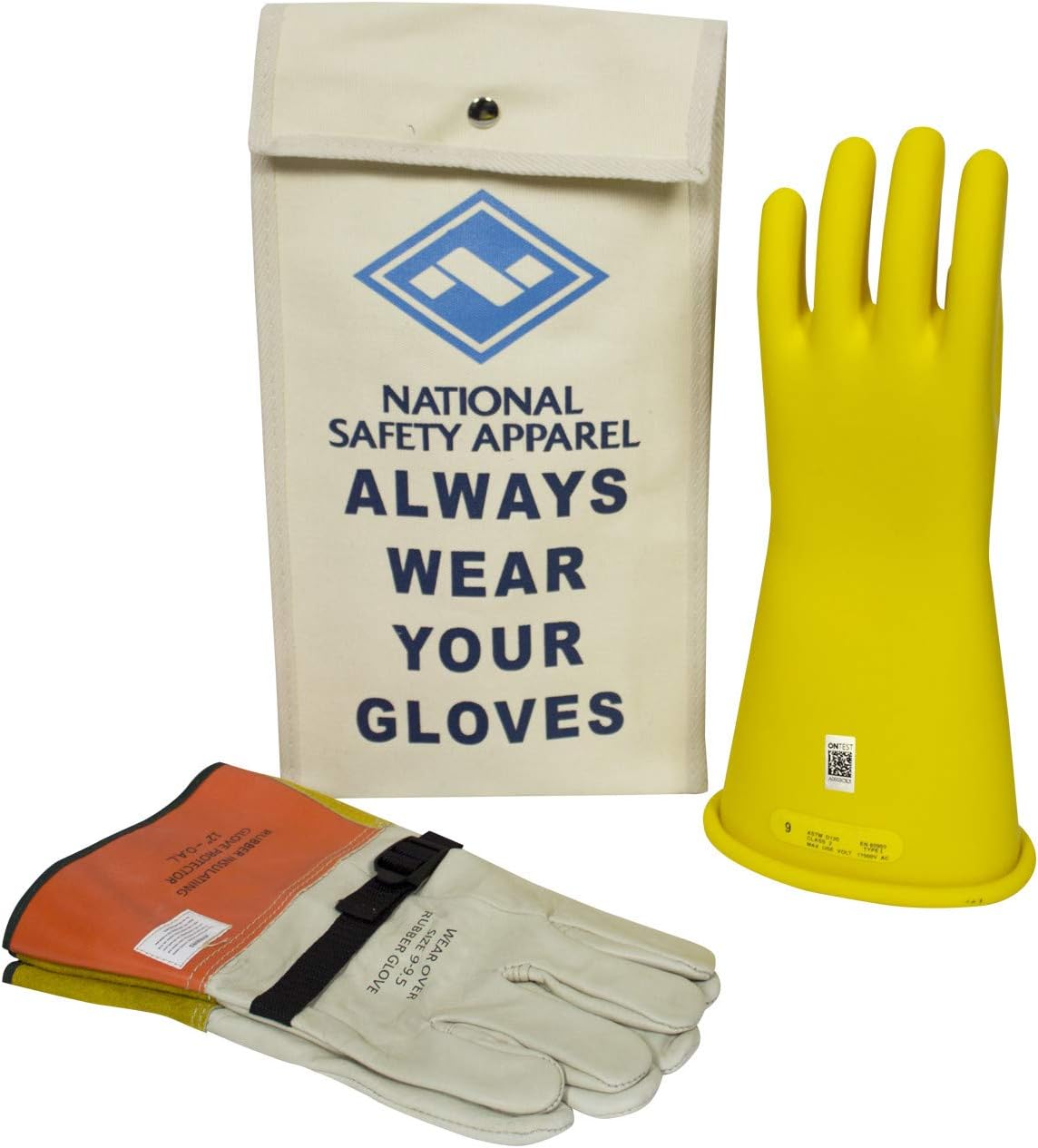 Class 2 Black Rubber Voltage Insulating Glove Kit with Leather Protectors H50024