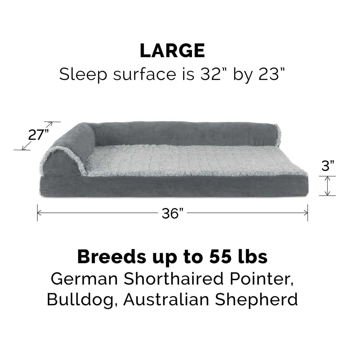 Two-Tone Faux Fur Suede Chaise Lounge Dog Bed T3475