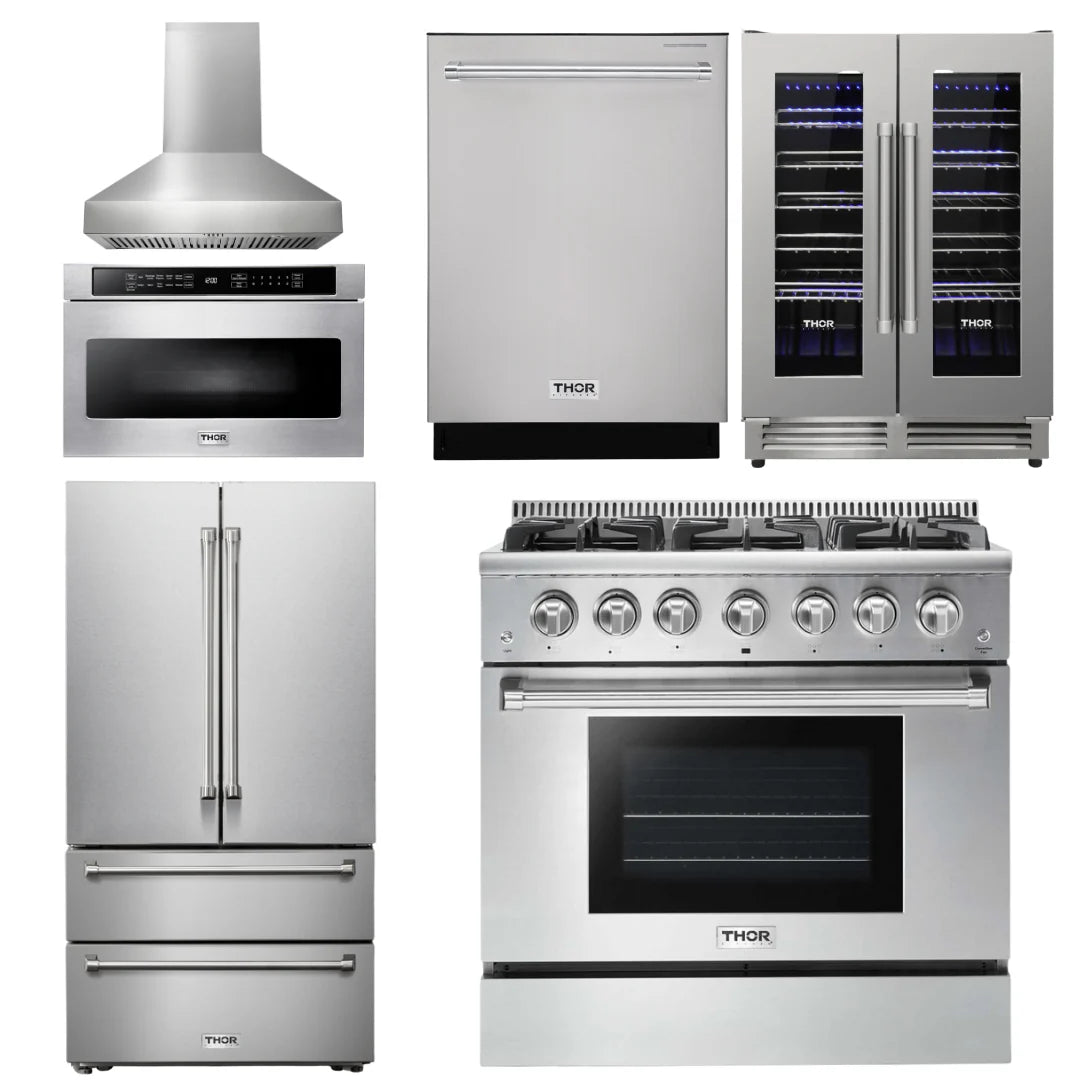 36 Propane Dual Fuel Range, Range Hood, Microwave, Refrigerator, Dishwasher, Wine Cooler H809